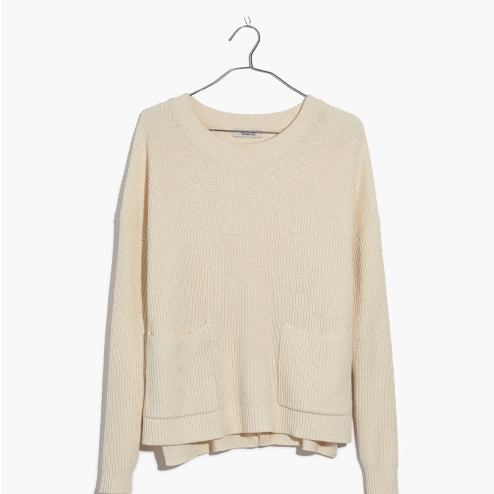 Madewell Patch Pocket Pullover Sweater Crew Neck Size Large Cream Knit